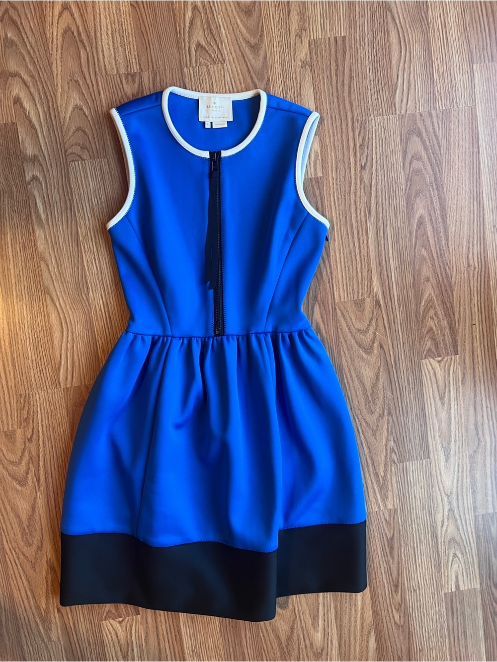 Kate Spade “Dive Right In”Royal Blue Sleeveless Fit & Flare Dress with black Hem